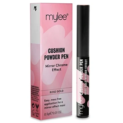Abbildung von Mylee Air Cushion Chrom Puderstift Rose Gold Holographische Nagelpuderdekoration, glänzender metallischer Spiegeleffekt langlebig, DIY Nagelkunst, Manikürewerkzeug