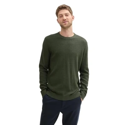 Abbildung von TOM TAILOR Herren Basic Strickpullover aus Baumwolle, 36230 Rosin Green Melange, M