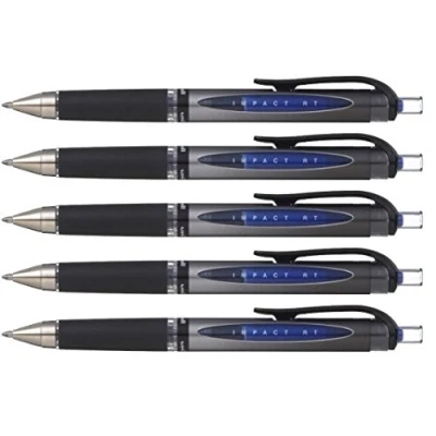 Abbildung von 5er Sparpack uniball Gelschreiber mit Druckmechanik GEL IMPACT RT UMN 15210S B, blau