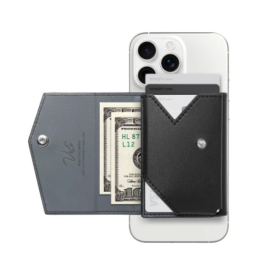 Abbildung von Spigen Valentinus Pro Magfit Magnetischer Kartenhalter bis zu 3 Karten und 10 Geldscheine Kompatibel mit iPhone 16/15/14/13/12 Modelle Magsafe Wallet aus Veganem Apfelleder Schwarz