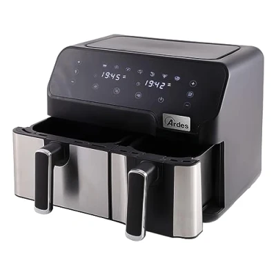 Abbildung von ARDES ARFRYA03D Heißluftfritteuse ELDORADA DUAL mit Doppelkorb Fassungsvermögen 9 Liter Multifunktionelle digitale Friteuse Touch Display