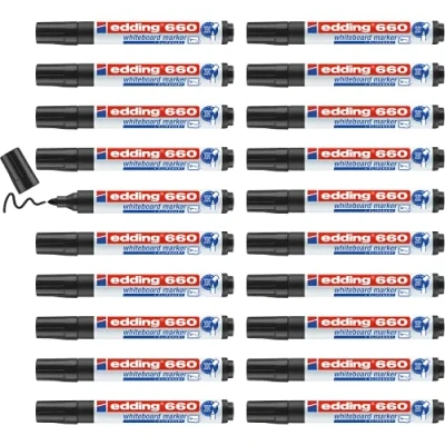 Abbildung von Edding 660 Whiteboard Marker schwarz 20 Rundspitze 1,5 3 mm radierbarer Filzstift für Whiteboards, Memo und Konferenzstaffelei nachfüllbar