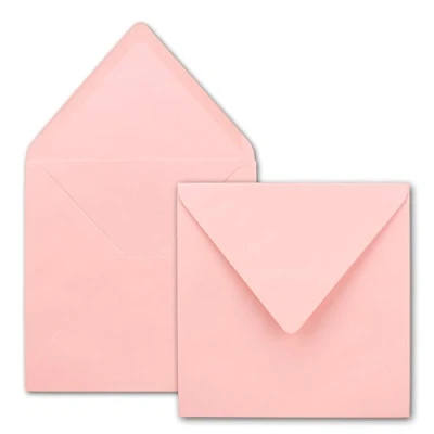 Abbildung von 100x Quadratische Briefumschläge in Rosa 15,5 x cm ohne Fenster, mit Nassklebung 110 g/m² Für Einladungskarten zu Hochzeit, Geburtstag und mehr Serie FarbenFroh