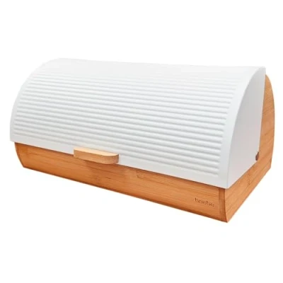 Abbildung von briebe Nordic Brotkasten für Brotaufbewahrung aus Bambusholz, Langanhaltende Frische des Brotes, Schiebedeckel, Brotbox Brot und Gebäck Aufbewahrung, Bread Box Modernes Nordisches Design, Weiß