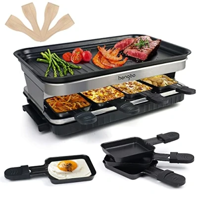 Abbildung von Raclette Grill für 6 8 10 Personen mit Rraclette Pfannen 4 Holzspatel Antihaft beschichtete Thermisch Isolierte Griffe 1500W Schwarz Weihnachtsgeschenke Geschenke Männer Frauen Beste Freundin