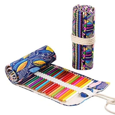 Abbildung von JZK 2 STK 72 Steckplätze Bleistifthülle Segeltuch Stoffstoff aufrollen Mäppchen, Stiftrolle Stiftemappe Wrap Leinwand Rolle Bleistift Organizer Aufbewahrungstasche Buntstift Rolltasche