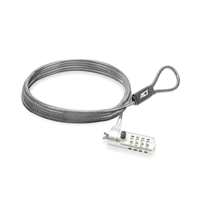 Abbildung von ACT Laptop Schloss Sicherheitskabel 2m, Passwort Schutz 4 Digit Zahlenschloss, Nano Slot Notebook Schloss, Schwenkbarer Schlosskopf, Laptopschloss HP, Tragbares Anti Diebstahl Kabel AC9025