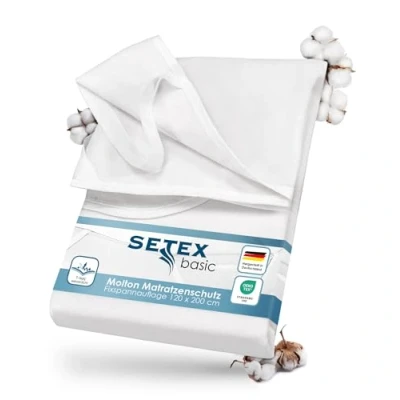 Abbildung von SETEX Wasserdichter Molton Matratzenschutz, 3 lagig, 120 x 200 cm, Matratzenschoner aus 100 % Baumwolle, Generation, Weiß