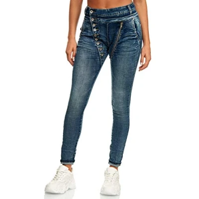 Abbildung von Elara Damen Jeans Boyfriend Baggy Knopfleiste Chunkyrayan EL05D2 Blau 44 (2XL)