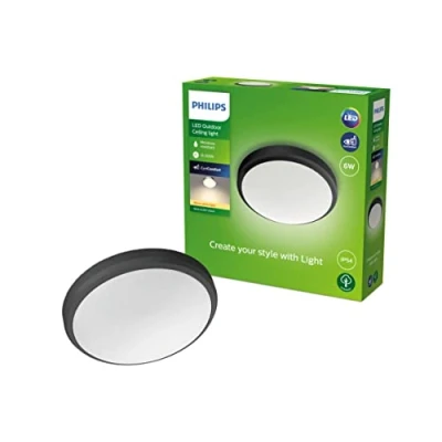 Abbildung von Philips my Garden LED Doris Deckenleuchte Doris, 6W, warmweißes Licht 2700K, IP54 Schutzklasse, Schwarz