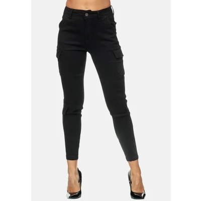 Abbildung von Elara Damen Cargo Hose Slim Fit Denim Chunkyrayan GB820 Schwarz 40 (L)