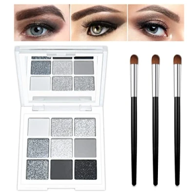 Abbildung von KYDA 9 Farben Smoky Makeup Lidschatten Palette, Dunkelgrau &amp; Schwarz Punk Palette Make up, Perlglanz Matte Zementgraue Farbe Lidschatten, mit Lidschattenpinsel
