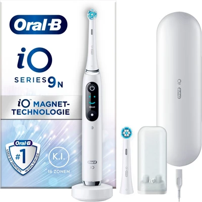 Abbildung von Oral B iO Series 9 Elektrische Zahnbürste/Electric Toothbrush, 2 Aufsteckbürsten, 7 Putzmodi, Zahnpflege, Farbdisplay, Lade Reiseetui, white alabaster