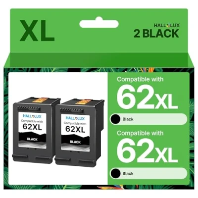 Abbildung von HALLOLUX 62XL Schwarz kompatibel für HP 62 Druckerpatronen XL, Envy 5540 7640 5544 5545 5548 5640 5646, OfficeJet 5742 5740 5744 200 250 258 Drucker (2er Pack)