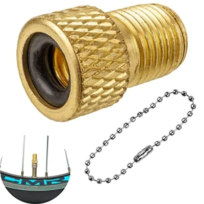 Abbildung von Adapter für Dunlop und Sclaverand Ventil auf Schrader Ventil, 1 Stück, DV + SV AV mit Befestigungskette, Fahrrad Adapter, Radventil, Blitzventil, Presta