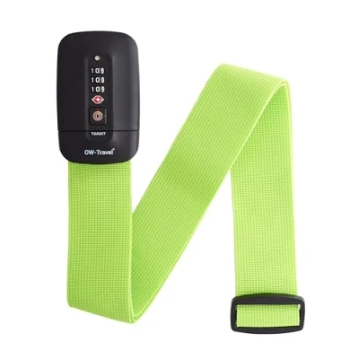 Abbildung von OW Travel Kofferband Gurt Mit TSA Schloss. Koffergurt adressschild (1 Stück Grün) Zahlenschloss. Luggage Strap Koffer Gurtband. Band. Bunt Auffällig