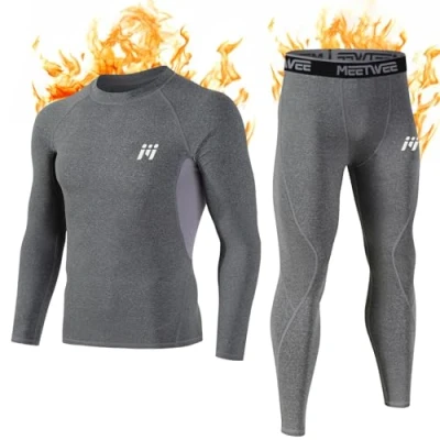 Abbildung von MEETWEE Thermounterwäsche Funktionsunterwäsche Herren, Skiunterwäsche Winter Suit Atmungsaktiv Lange Thermo Unterwäsche Set , Unterhemd + Unterhose, grau, size: XL