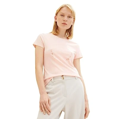 Abbildung von TOM Tailor Denim MIT TEXT Tshirt print, Damen, Größe: Medium, Light english rose
