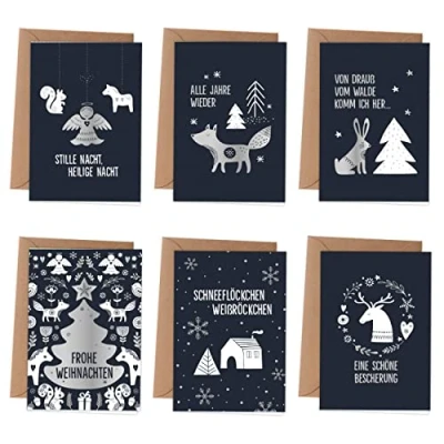 Abbildung von Papierdrachen Weihnachtskarten 6 weihnachtliche Grußkarten als Klappkarte inkl Umschlag zur Adventszeit Stilvolles Design Weihnachtszeit Motiv Tiere Christmas