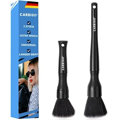 Abbildung von CARBIGO® Profi Autopinsel 2er Set Weicher Auto Reinigungspinsel Schonend einfache Autopflege Universal anwendbar Passend für empfindliche Oberflächen Perfektes Detailing Pinsel (Schwarz)