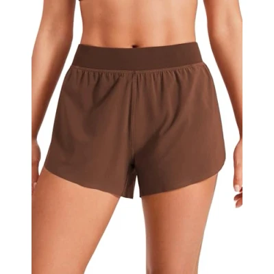 Abbildung von CRZ YOGA Damen Mid Waist Running Shorts Seitliche Splits Sport Workout Kurze Hose Leichte Atmungsaktive Sporthose Laufhose Kaffeebraun 38