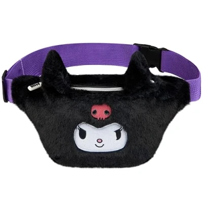 Abbildung von Hello Kitty Kuromi Mädchen Bauchtasche, Flauschige Gürteltasche mit verstellbarem Riemen (Schwarz)
