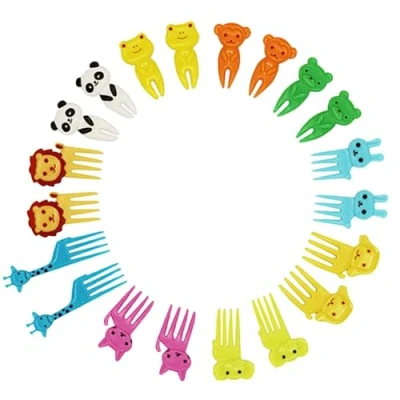 Abbildung von laeeyin Mini Cartoon Bento Obstgabeln Zahnstocher FüR Kinder Food Kuchen Picks ZubehöR SüßE spieße Erwachsene Dessert Obst Kinderparty (20 Stück Farbe zufällig)