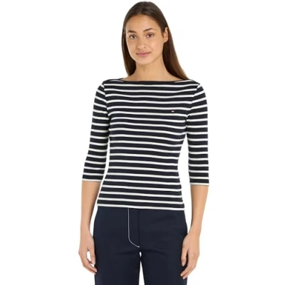 Abbildung von Tommy Hilfiger NEW CODY BOAT 3/4 Langarmshirt, Damen, Größe: XXS, Breton stp desert sky ecru