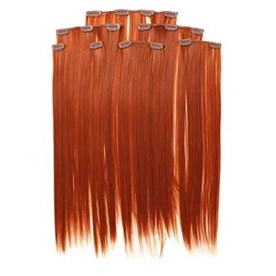 Abbildung von Prettyland 7 teilg SET Statik frei Clip In 50cm glatt lang Haar strähnen Haarteil Haarverlängerung orange Kupfer Rot R01