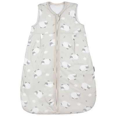 Abbildung von TupTam Baby Ganzjahresschlafsack 2.5 TOG, OEKO TEX zertifiziert, wattiert, Unisex, atmungsaktiv, Farbe: Schafe Zahlen Beige Weiß, Größe: 68 74
