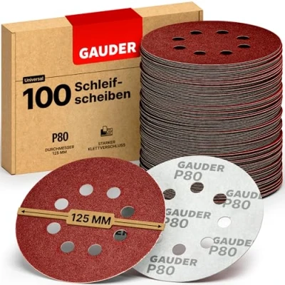 Abbildung von GAUDER Schleifscheiben für Exzenterschleifer Ø 125mm 100 Stück Schleifpapier Klett 8 Loch Schleifblätter rund Körnung P80