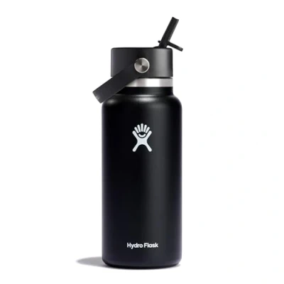 Abbildung von HYDRO FLASK Trinkflasche 946ml (32oz) mit Strohdeckel Vakuumisolierte, Wiederverwendbare Flasche aus Edelstahl Auslaufsicherer Deckel Größe Öffnung Black