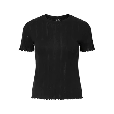 Abbildung von Pieces Pcmarie Pointelle Tshirt print, Damen, Größe: Medium, Black