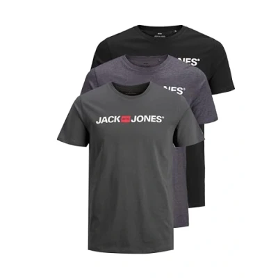 Abbildung von JACK &amp; JONES Herren JJECORP Logo Tee SS Crew Neck 3er Pack Kurzarm T Shirt, B, Asphalt/Black/DGM, L
