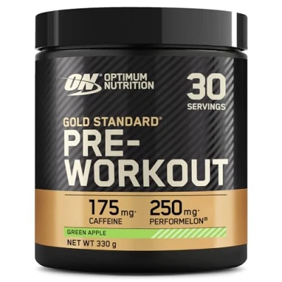 Abbildung von Optimum Nutrition Gold Standard Pre Workout Powder, Nahrungsergänzungsmittel mit Kreatin Monohydrat, Beta Alanin, Koffein und Vitamin B Komplex, Saurer Apfel Geschmack, 30 Portionen, 330 g