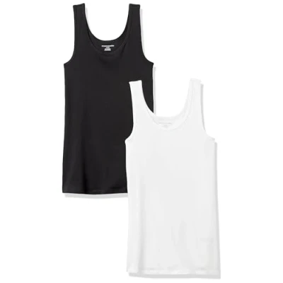 Abbildung von Amazon Essentials Damen Tanktop schlanke Passform, 2er Pack, Schwarz/Weiß, M