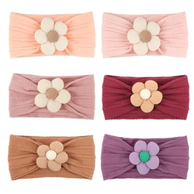Abbildung von DRESHOW 6 Stück Mädchen Blume Stirnbänder dehnbar Nylon handgemachte Haare Zubehör für Neugeborene Kleinkinder Kinder
