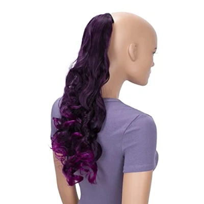 Abbildung von CAISHA 50cm Haarteil Ponytail Zopf Haarverlängerung Mit 2 Bändern Pferdeschwanz Lockig Schwarz Lila Mix HCB4 1