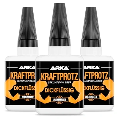 Abbildung von 3x 50 g Sekundenkleber extra stark Inkl. Anti Austrocknungs Spitze KRAFTPROTZ Dickflüssiger Superkleber Universell verwendbar zum Kleben von Plastik, Kunststoff, Glas, Holz, Stein, Metall uvm