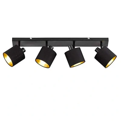 Abbildung von Reality Leuchten Tommy R80334079 Spotbalken, Metall Schwarz Matt, Stoffschirm Goldfarbig