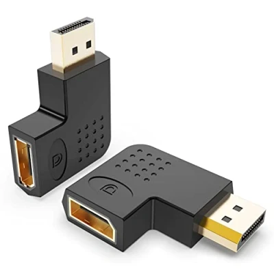 Abbildung von J&amp;D 2er Pack Flache DisplayPort Adapter, 90 Grad Links und Rechts Abgewinkelt Vergoldet Stecker auf Buchse Vertikaler Flacher 4K DP Adapter Konverter