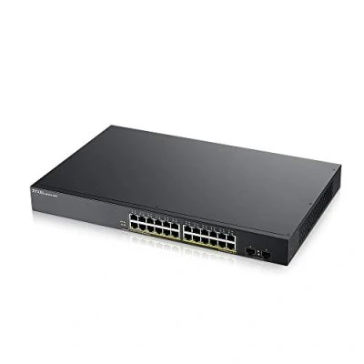 Abbildung von Zyxel 24 Port Gigabit PoE Switch Smart verwaltet Rackmontage PoE+ Ports mit einem Budget von 170 Watt und 2 SFP VLAN, IGMP, QoS Begrenzter lebenslanger Schutz [GS1900 24HP]