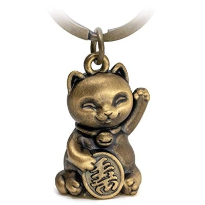Abbildung von FABACH Glückskatze Winkekatze Schlüsselanhänger Maneki Neko Süßer Katze Glücksbringer Anhänger Metall Geschenk
