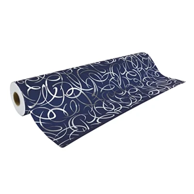 Abbildung von Clairefontaine 211953C Rolle Geschenkpapier Premium, 50m x 70cm, 80g, 1 Rolle, Arabeske Silber mit blauem Hintergrund