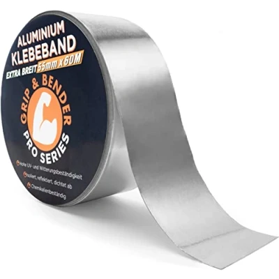 Abbildung von GRIP&amp;BENDER Aluminium Klebeband zum Abdichten Wasserdichtes Alu für Aussen mit 55mm Breite Selbstklebendes Tape Dampfsperre Band (55mm x 60m)