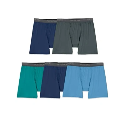 Abbildung von Fruit of the Loom Herren Micro Stretch Boxer Briefs, Designed to Move with You, Lightweight &amp; Moisture Wicking Retroshorts, 5er Pack, Grün/Marineblau/Grau, Large