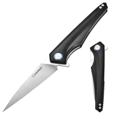 Abbildung von Harnds Qingluan Klappmesser mit D2 Stahlklinge und G10 Griff Taschenclip für EDC Outdoor Abenteuer Camping Messer (Schwarz)