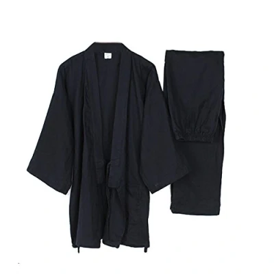Abbildung von Fancy Pumpkin Männer japanischen Stil Roben dünne Kimono Pyjamas Anzug Meditation Set Navy Größe XL