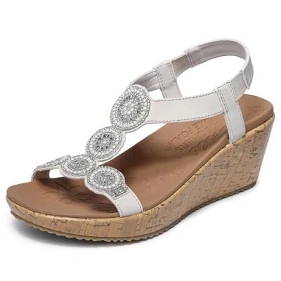 Abbildung von Skechers Damen Beverlee Date Glam Keilsandale, Off White Duraleather/Clear Rhinestone, 36 EU