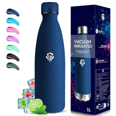 Abbildung von Grsta Thermosflasche, Trinkflasche 1l, BPA Frei, Edelstahl, Auslaufsicher, 24h Kalt &amp; 12h Warm, Doppelwandige Vakuumisolierte, für Camping, Reisen, Fitnessstudio, Wandern